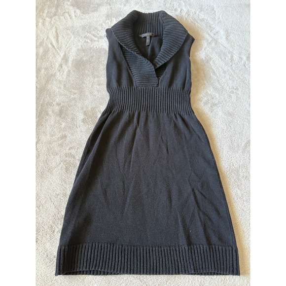 BCBGMAXAZRIA Size Medium‎ Sweater Dress Sleeveless Ribbed Knit Black Big Collar - Picture 1 of 6